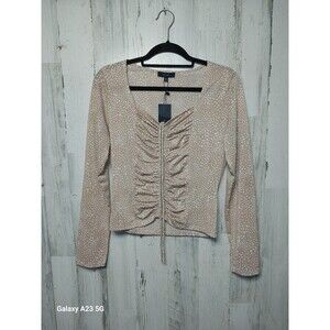 Eclair Top Womens Large Beige Long Sleeve Ruched Polyester Blend